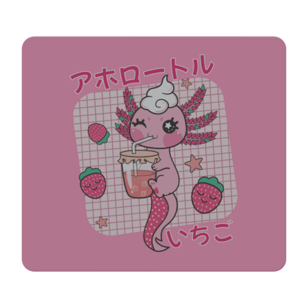 Axolotl Drinking Strawberry Smoothie - Japanese Anime Style