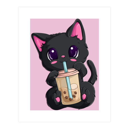 Kawaii Cute Cat Maneki Neko Boba Bubbles Tea by ElfenTees