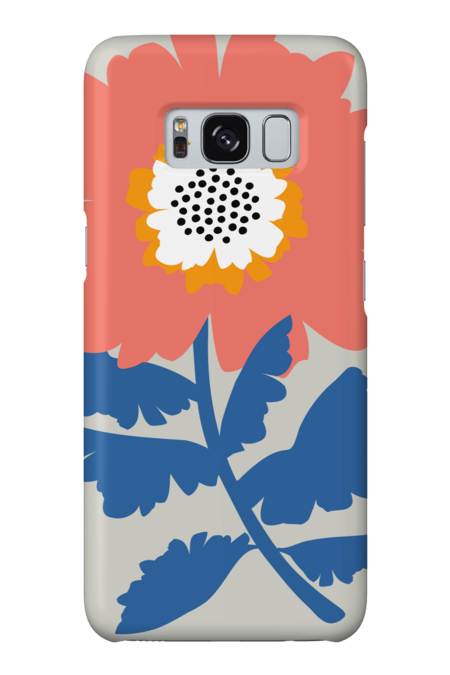 Red and Blue Modern Folk Floral by ModernTropical