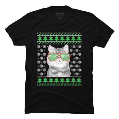 Cat with  Sunglasses Meowy Ugly Christmas Sweater