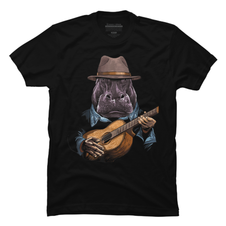 Hippopotamus Playing Acoustic Guitar Player Hippo Lover by VillaZamora