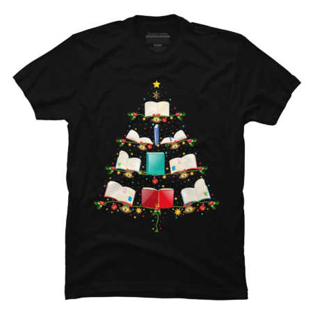 Funny Xmas Lighting Santa Librarian Book Christmas Tree
