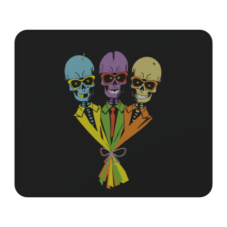 three colored skulls in a bouquet by Mammoths
