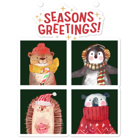 Seasons Greetings Tis The Season Cute Christmas animals by BoogieCreates