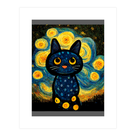Kawaii Cat Starry Night by HaPiDoodles