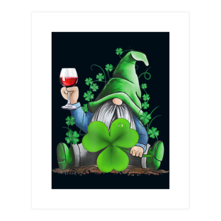 Hippie Gnome Drinking Wine With Shamrock St by DesignNIcePro