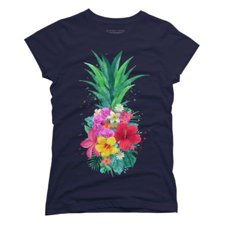 Pineapple Flowers Aloha Hawaii T-Shirt by Cutemeow