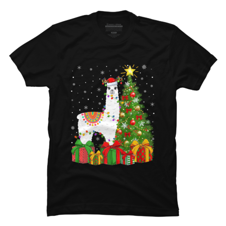 Xmas Holiday Santa Llama Christmas Tree T-Shirt