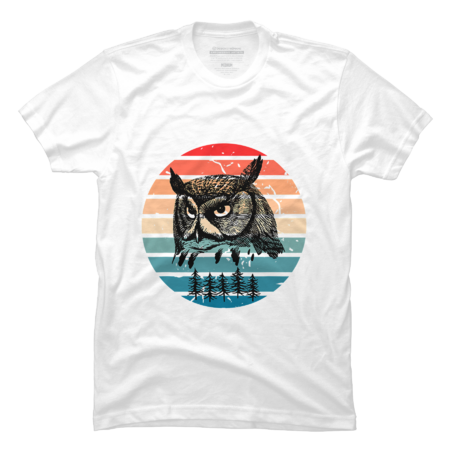 Vintage Sunset Circle Owl Head T-Shirt by CorvusAttic