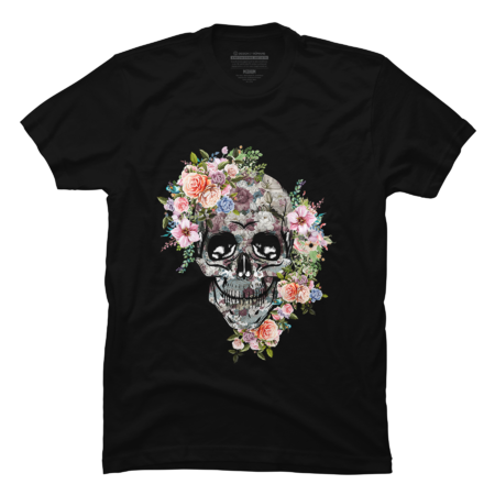 Floral Roses Skull  Halloween T-Shirt