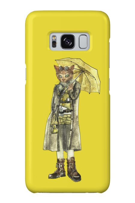 Apocalyptic Style Cat with Goggles and Yellow Umbrella by FelisSimha