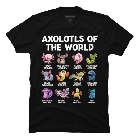 Axolotls Of The World Kawaii Types Of Axolotl Fish Amphibian by BuddyTees
