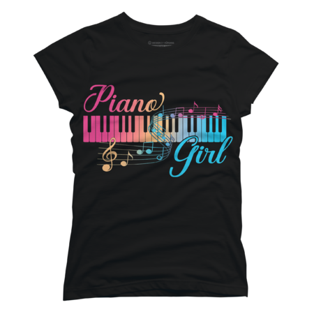 Piano Girl Keyboard Colorful Musical Notes by Lawnurse