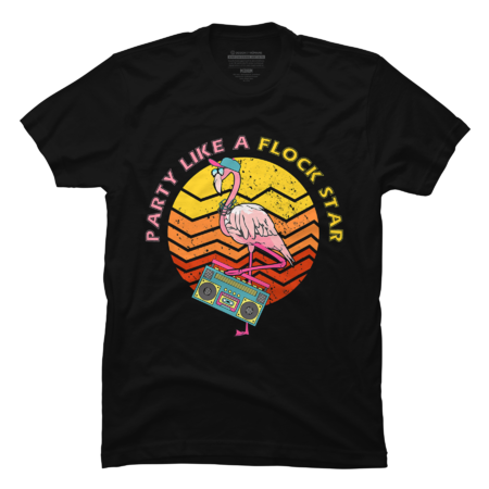 Party Like A Flock Star Pink Flamingo Tee Retro by BKDesigns