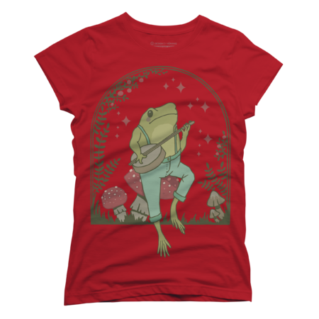 Cute Cottagecore Aesthetic Frog sitting on Toadstool by LuckyU