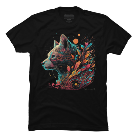 Feline Foliage An Abstract Cat Design Adorned with Orange Leaves by Conal689