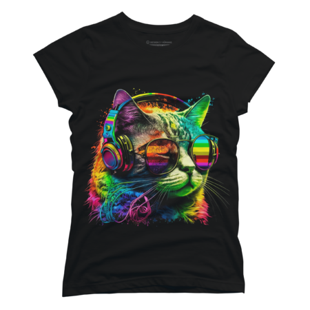 Rainbow Dj Cat Kitten With Sunglasses Headphones Graphic by AlexaMerch