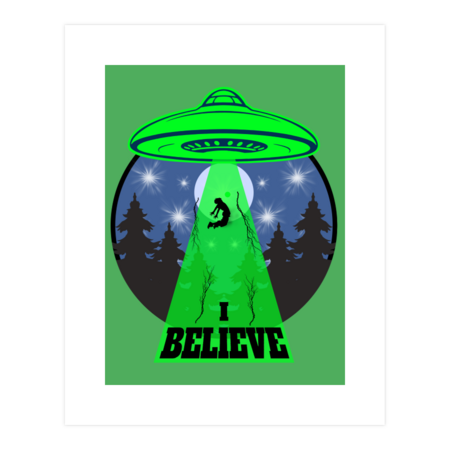 I Believe Funny Alien UFO Space T-Shirt Design by AlunderART