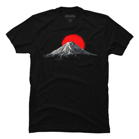 Snowed Mount Fuji peak with vintage red Japanese sun by crisp1pronunciation