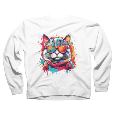 Funny Design Color Cat Wearing Sunglasses Meow Retro Meme by smartrocket