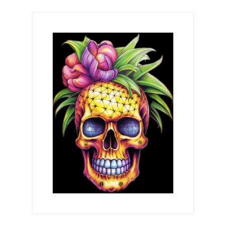 Pineapple Skull With Flowers Halloween by AlexaGoodies