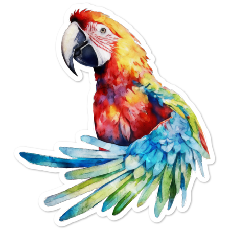 Scarlet Macaw Parrot Watercolor Painting Portrait by WatercolorCorner