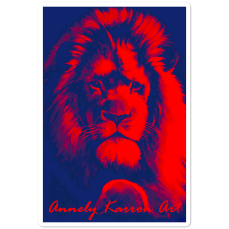 Lion Painting Blue/Red by AnnelyKarron