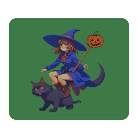 Halloween witch on the black magic cat with her magic stick by Kifayat