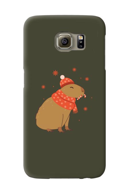 Christmas capybara in red scarf and hat by AnnArtshock