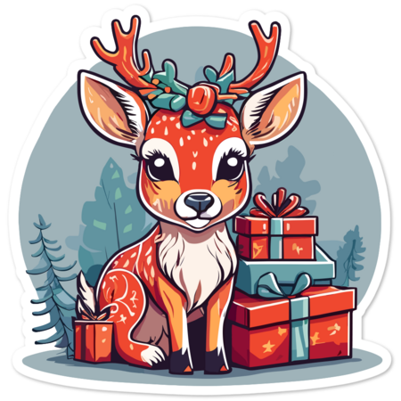 Cute little Deer with New Year's presents by Printodelo