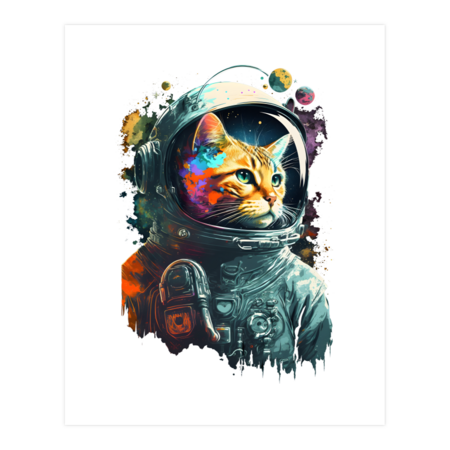 Cat Astronaut in Outer Space Wearing Space Suit