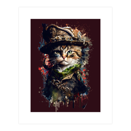 Cat Pirate Cat Dressed as a Pirate Portrait Painting