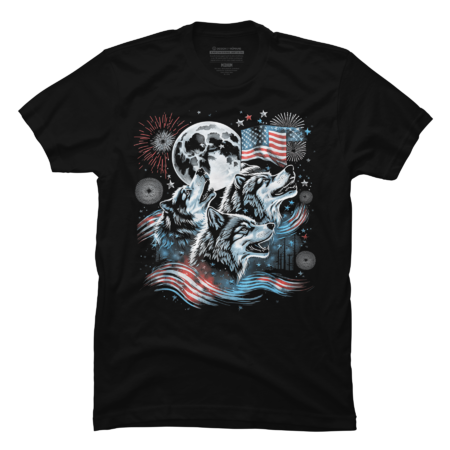 Wolf 4th of July American Flag Howling America Moon