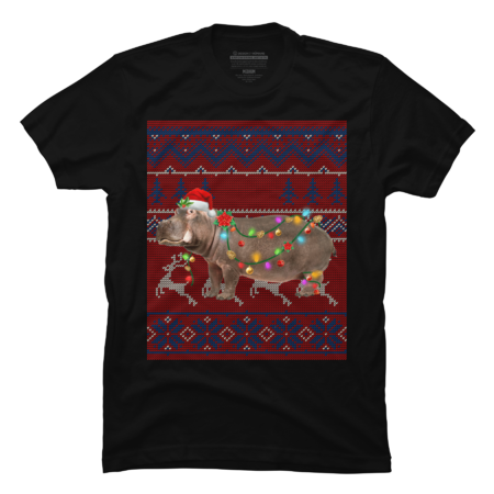 Santa Hippo Christmas Tree Lights Ugly Sweater Pajama by arthalych