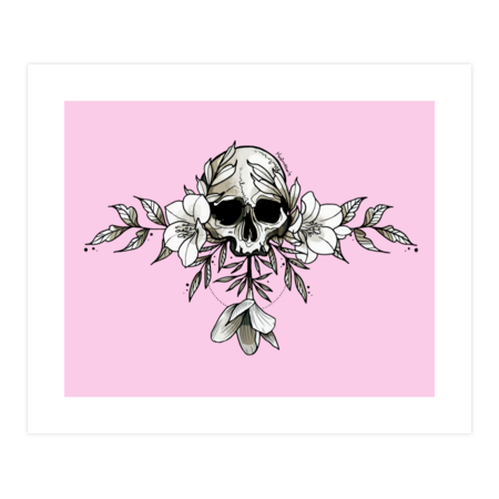 Skull and flowers tattoo design by Mentiradeloro