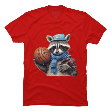 a racoon wearing a scarf and a hat holding a basketball ball by JnSMerchStore
