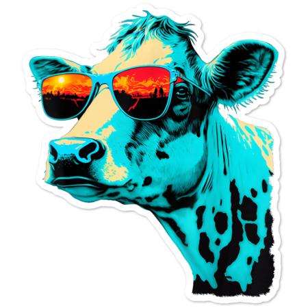 Cow In Sunglasses Abstract Print Rainbow Music Cow by fostercherlyn