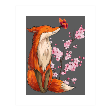 Japanese Fox Cherry blossom Flower sakura trees Kawaii by suman4graphic