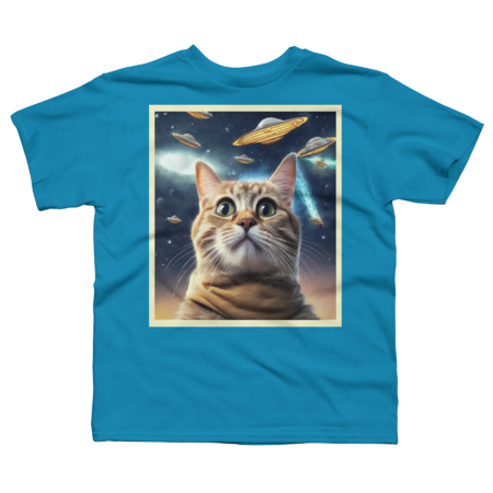 Funny Graphic Cat Selfie with UFOs by AtlasNasStore