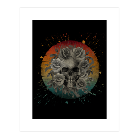 VINTAGE SKULL AND FLOWERS BLACK AND WHITE by punsalan