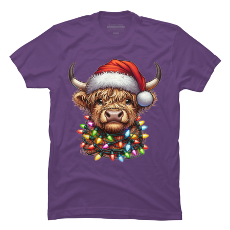Santa Highland Cow Tangled Up In Christmas Lights Holiday by TronicTees
