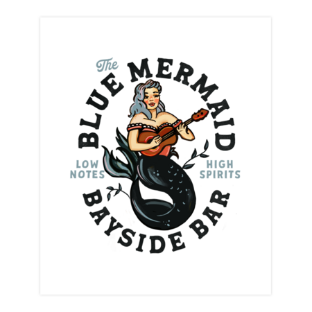 The Blue Mermaid Guitar &amp; Music Dive Bar. Cool Retro Travel Art