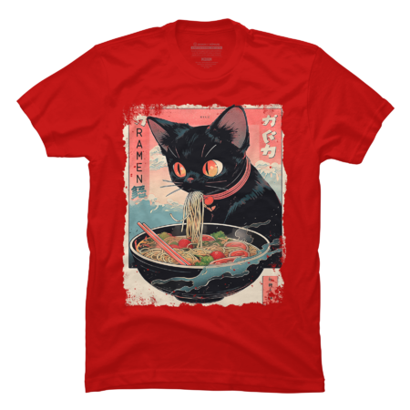 Cute Cat Ramen Japanese T-Shirt by Afrolatinart