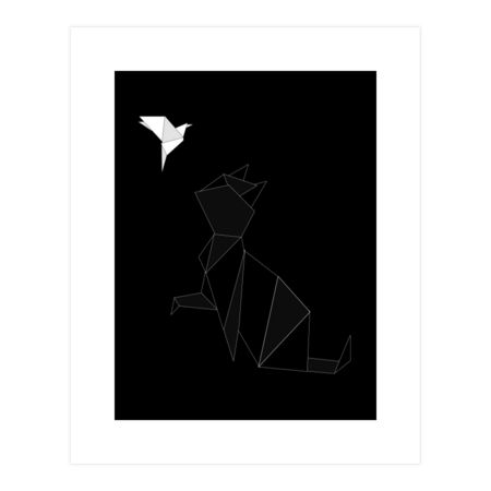 Modern Ilustration Origami Cat And Bird by AdrianaOliveira