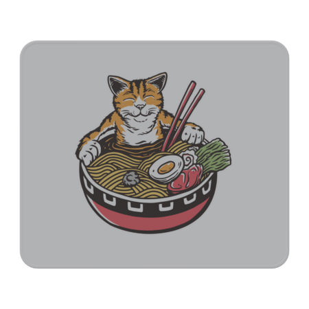 Cat in the Ramen Bowl by Mangustudio