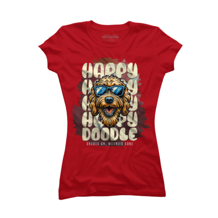 Funny Happy Golden Doodle Smiling with Sunglasses, Shades on Wor by DamotaMagazine