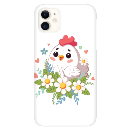 Happy kawaii chicken with flowers by AnnArtshock