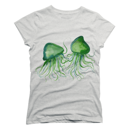 Green Ocean Jellyfish Beach Summer T-Shirt by Phsycartwork