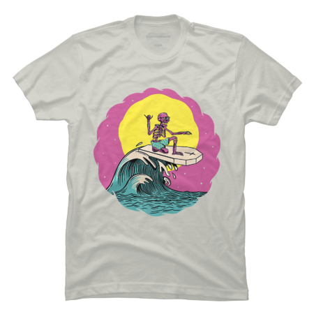 Surfing Skeleton Retro Retrowave Beach T-Shirt by SOPIZiLA