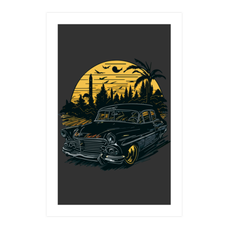 Classic car on vintage art by Esthereradesigns